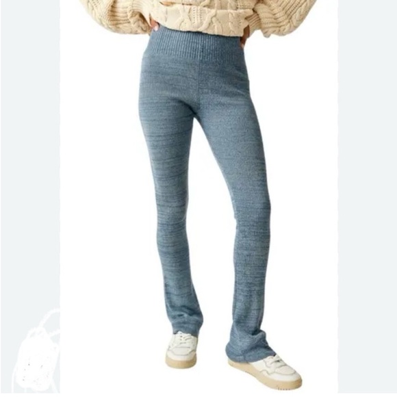 NEW • Free People • Golden Hour High Waist Rib Flare Leggings Wet Slate Blue Sm